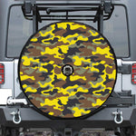 Yellow Brown And Black Camouflage Print Tire Cover With Camera Hole