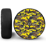 Yellow Brown And Black Camouflage Print Tire Cover With Camera Hole