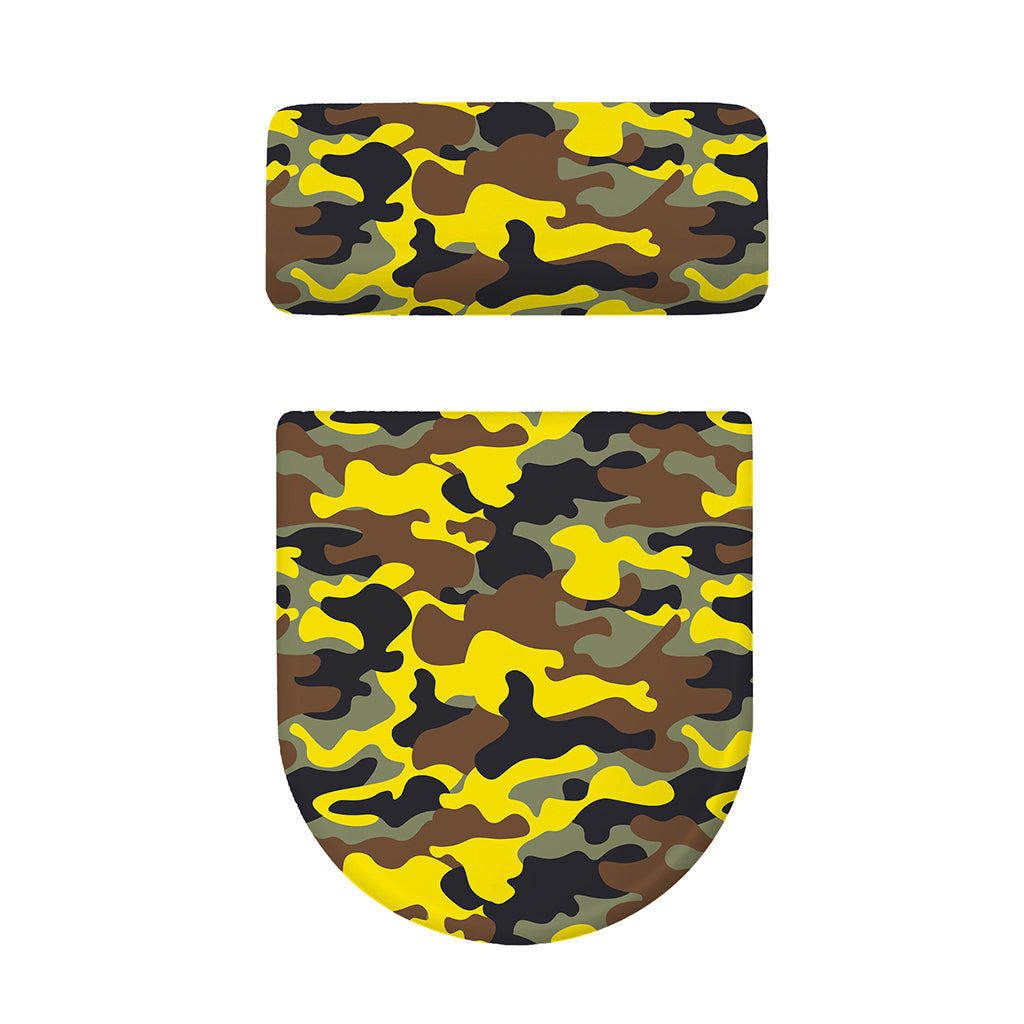 Yellow Brown And Black Camouflage Print Toilet Lid And Tank Cover Set