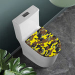 Yellow Brown And Black Camouflage Print Toilet Lid Cover