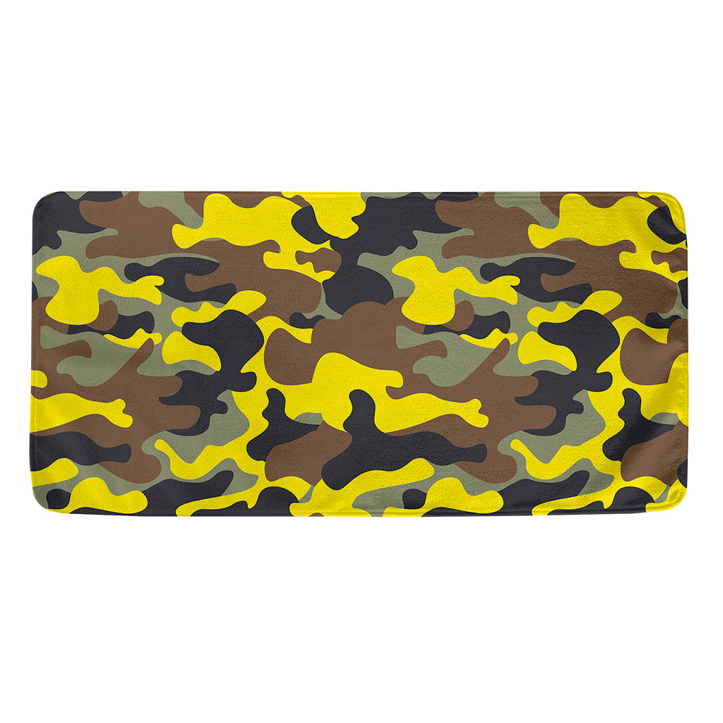Yellow Brown And Black Camouflage Print Towel
