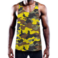 Yellow Brown And Black Camouflage Print Men's Workout Tank Top