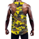 Yellow Brown And Black Camouflage Print Training Tank Top