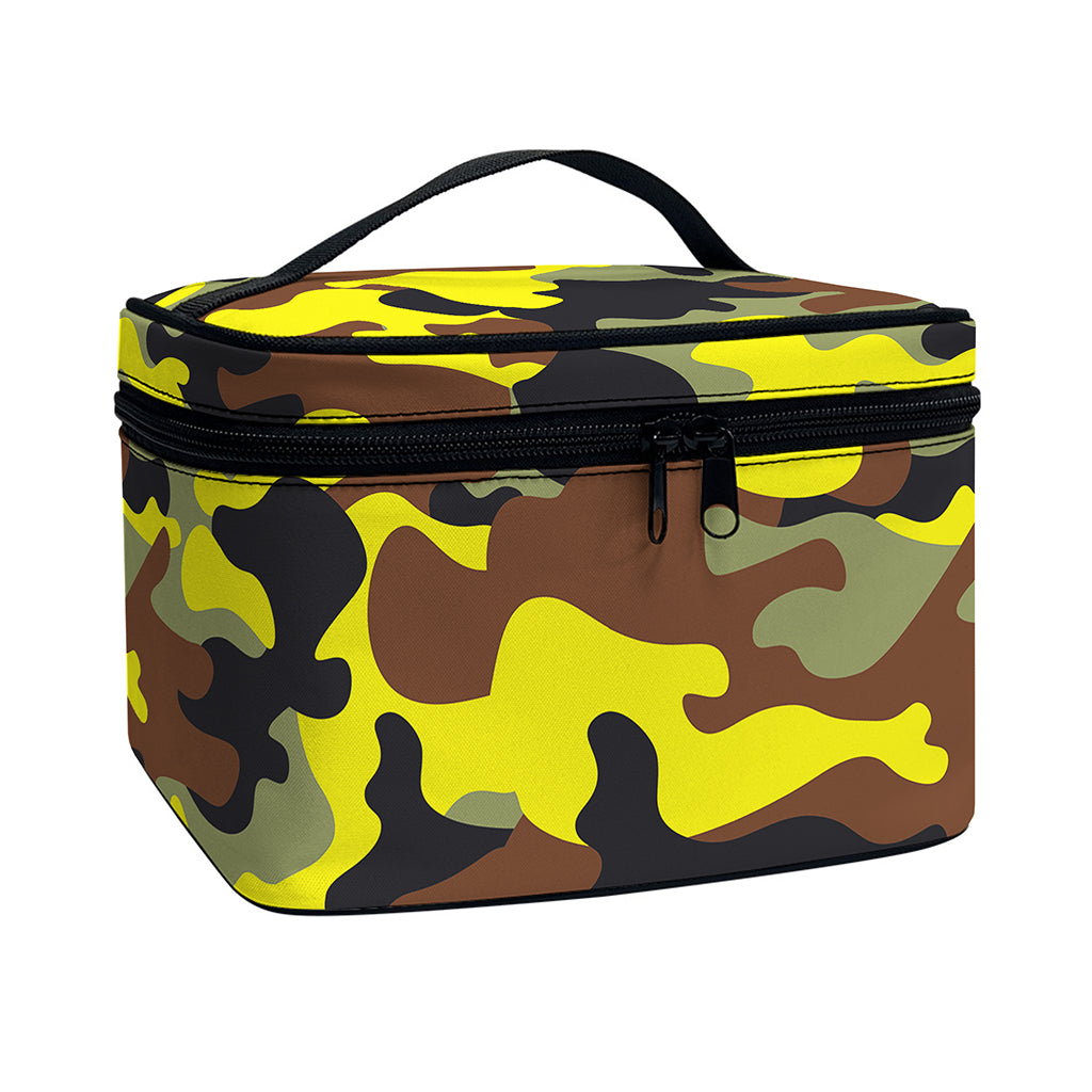 Yellow Brown And Black Camouflage Print Travel Makeup Bag
