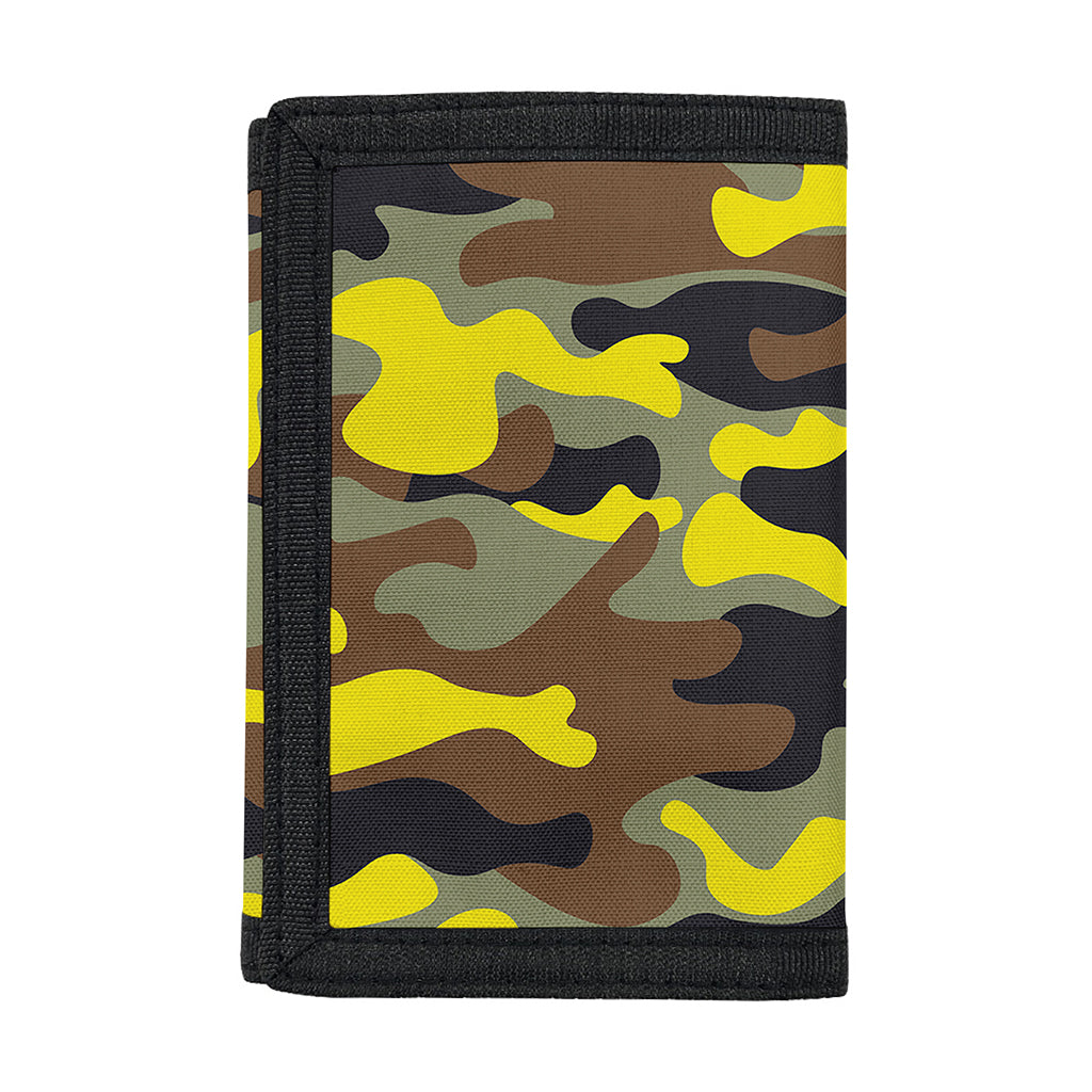 Yellow Brown And Black Camouflage Print Trifold Wallet