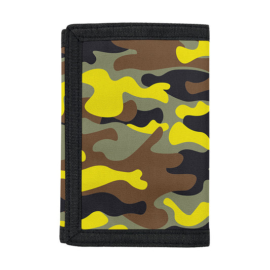 Yellow Brown And Black Camouflage Print Trifold Wallet