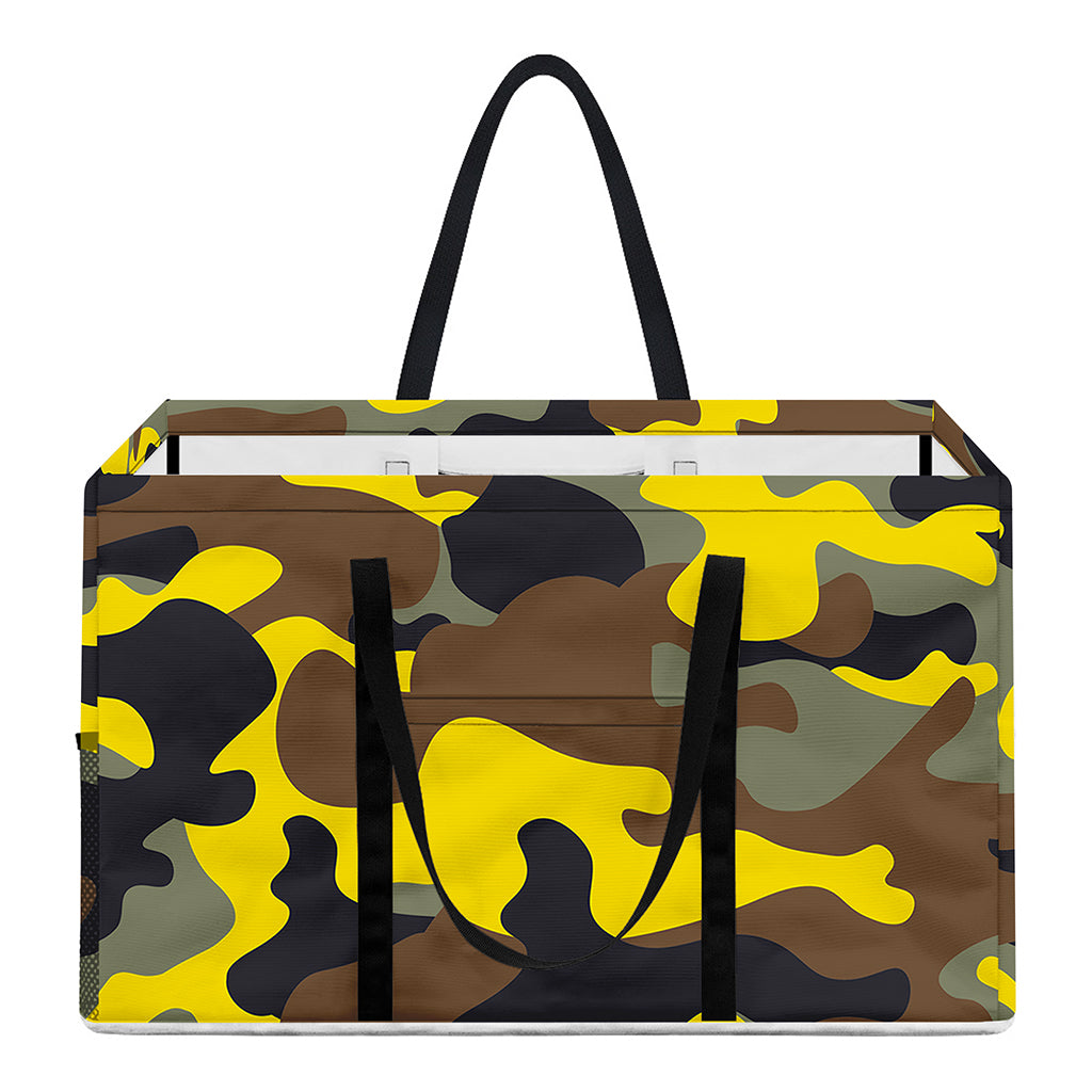 Yellow Brown And Black Camouflage Print Utility Tote Bag