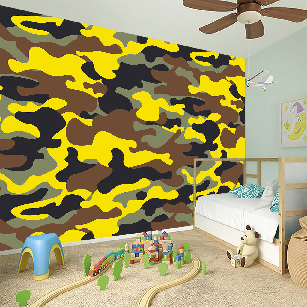 Yellow Brown And Black Camouflage Print Wall Sticker