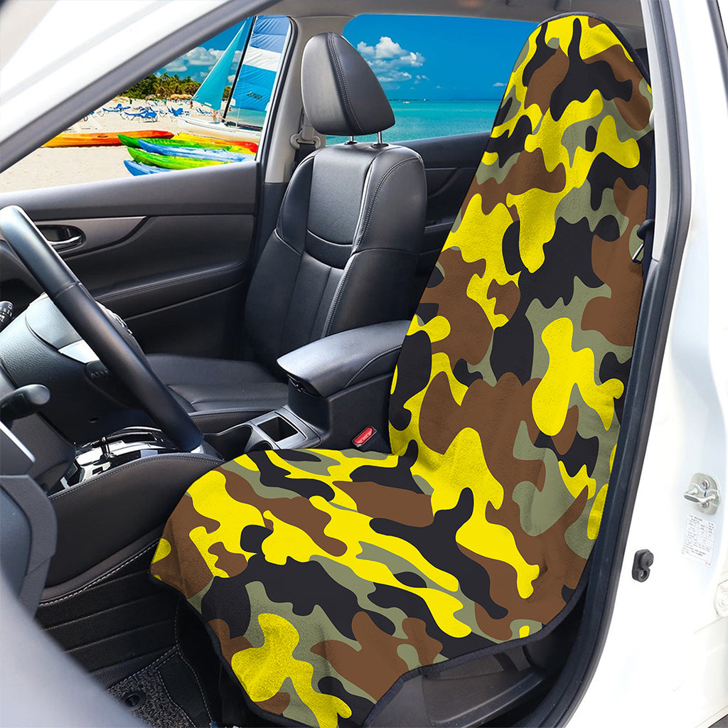 Yellow Brown And Black Camouflage Print Waterproof Car Seat Cover