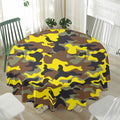Yellow Brown And Black Camouflage Print Waterproof Round Tablecloth