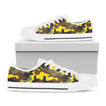 Yellow Brown And Black Camouflage Print White Low Top Sneakers