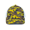 Yellow Brown And Black Camouflage Print White Mesh Trucker Hat