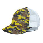 Yellow Brown And Black Camouflage Print White Mesh Trucker Cap