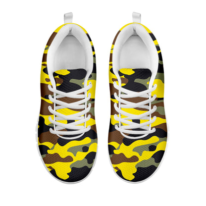 Yellow Brown And Black Camouflage Print White Running Shoes