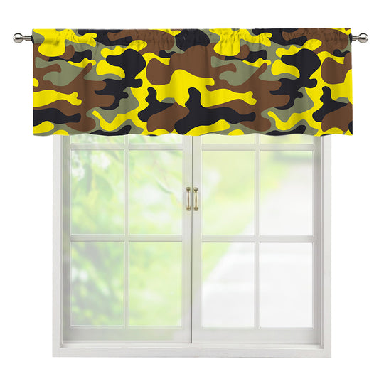 Yellow Brown And Black Camouflage Print Window Valance