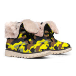 Yellow Brown And Black Camouflage Print Winter Boots