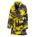 Yellow Brown And Black Camouflage Print Women's Bathrobe