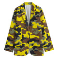 Yellow Brown And Black Camouflage Print Women's Cotton Blazer