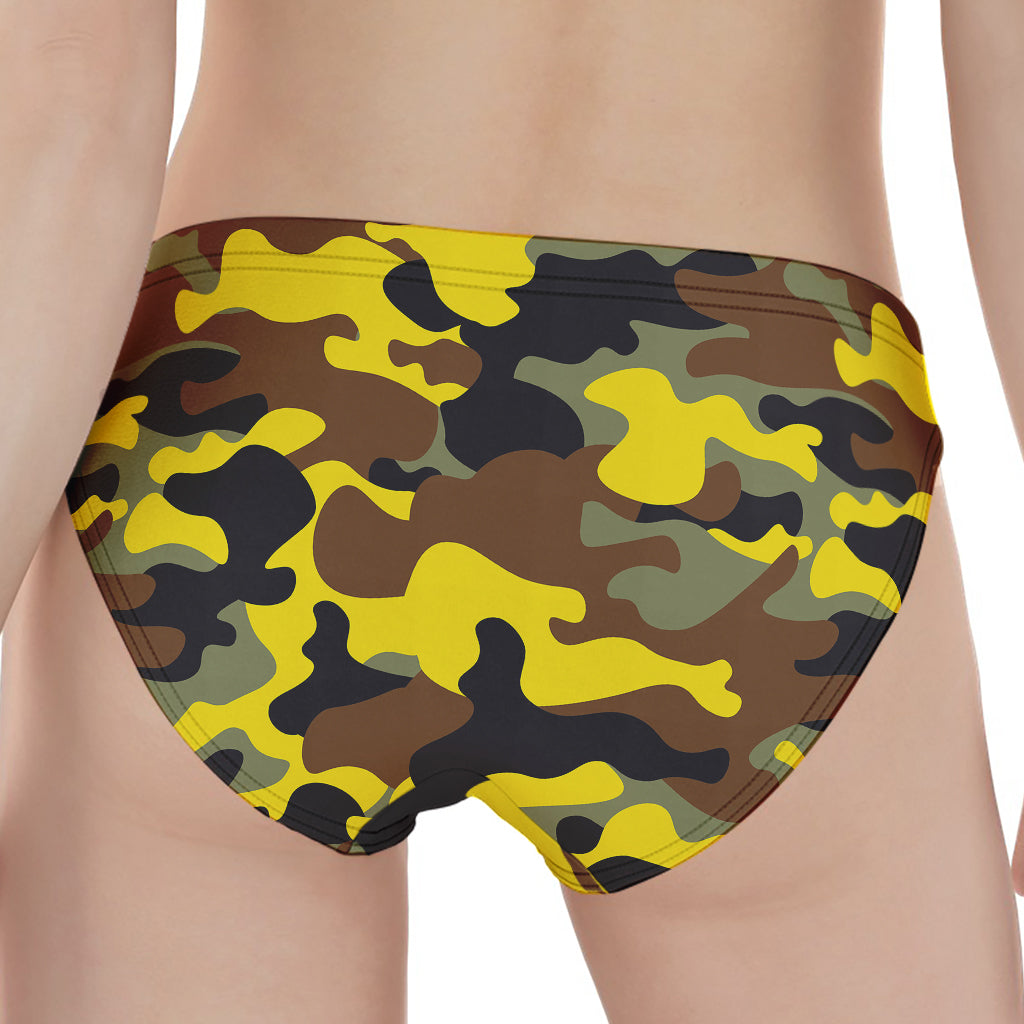 Yellow Brown And Black Camouflage Print Women's Panties