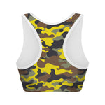 Yellow Brown And Black Camouflage Print Women's Sports Bra