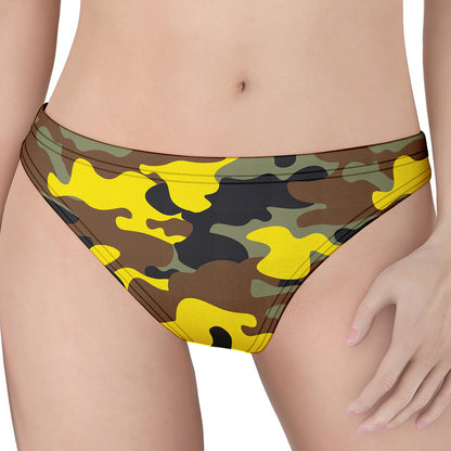 Yellow Brown And Black Camouflage Print Women's Thong
