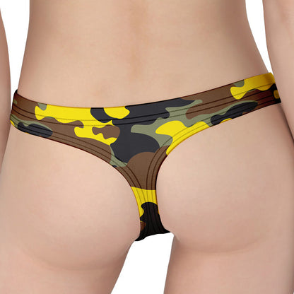 Yellow Brown And Black Camouflage Print Women's Thong