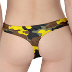 Yellow Brown And Black Camouflage Print Women's Thong