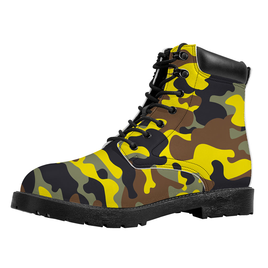 Yellow Brown And Black Camouflage Print Work Boots