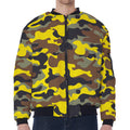 Yellow Brown And Black Camouflage Print Zip Sleeve Bomber Jacket