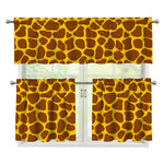Yellow Brown Giraffe Pattern Print 3 Piece Kitchen Curtains