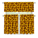 Yellow Brown Giraffe Pattern Print 3 Piece Kitchen Curtains
