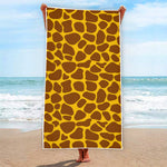 Yellow Brown Giraffe Pattern Print Beach Towel
