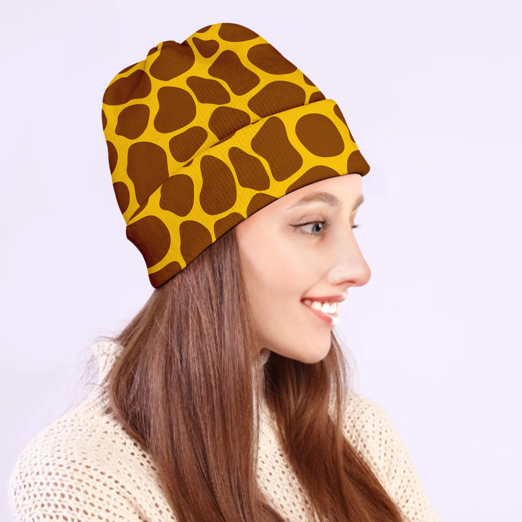 Yellow Brown Giraffe Pattern Print Beanie
