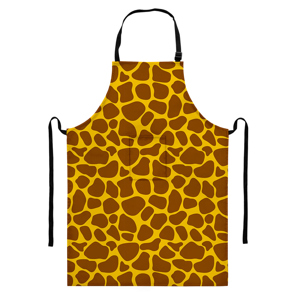 Yellow Brown Giraffe Pattern Print Bib Apron With Pocket