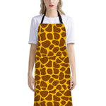 Yellow Brown Giraffe Pattern Print Bib Apron With Pocket