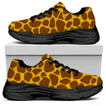 Yellow Brown Giraffe Pattern Print Black Chunky Shoes