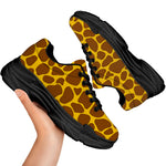 Yellow Brown Giraffe Pattern Print Black Chunky Shoes