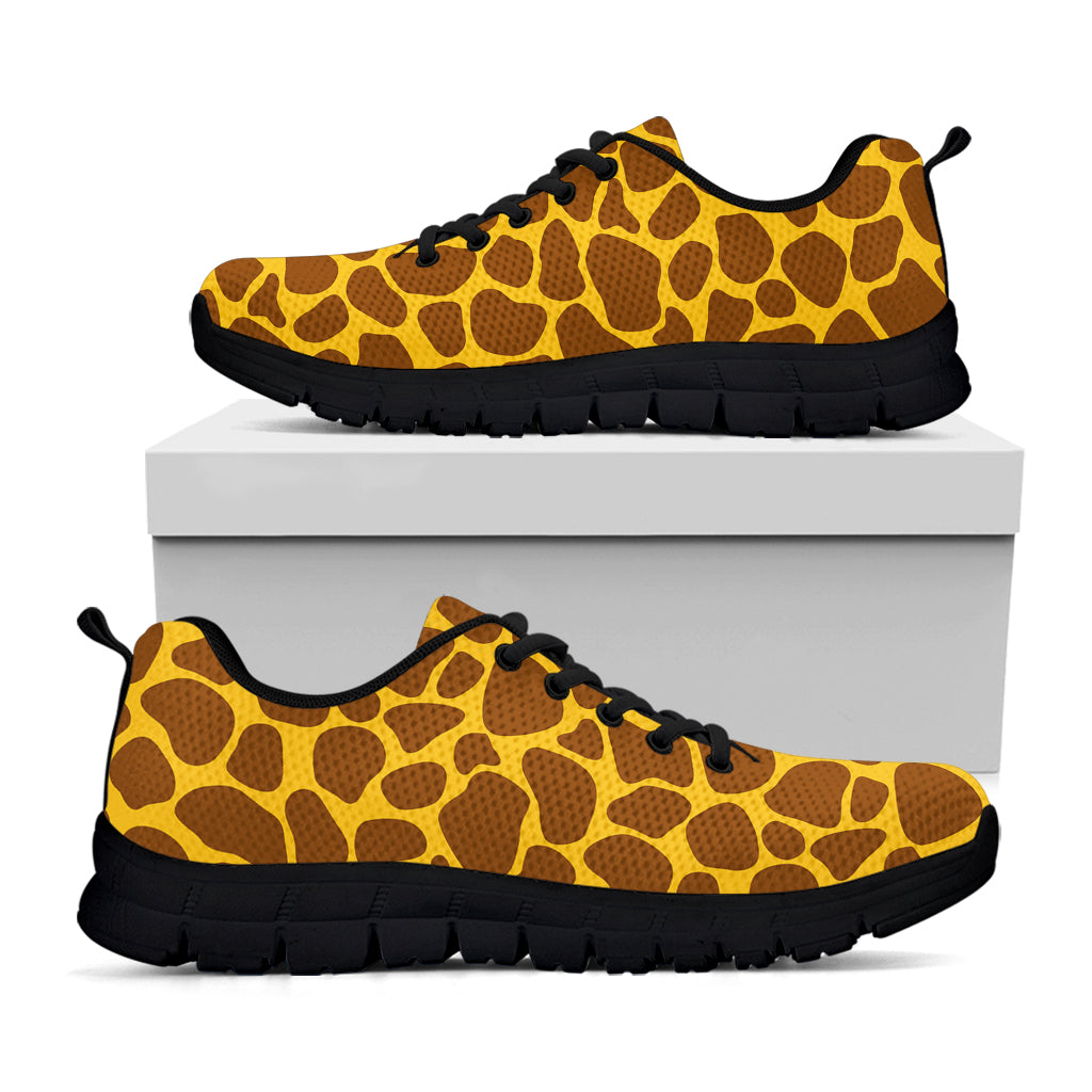 Yellow Brown Giraffe Pattern Print Black Running Shoes