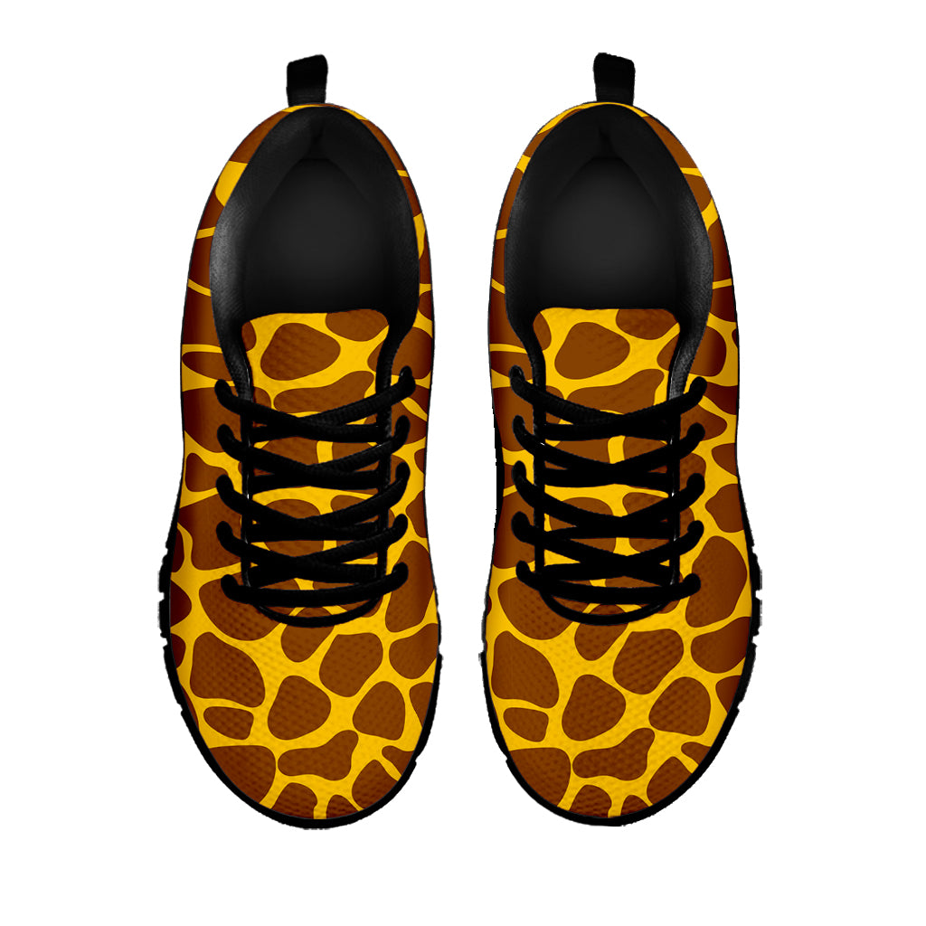 Yellow Brown Giraffe Pattern Print Black Running Shoes