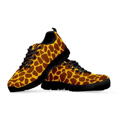 Yellow Brown Giraffe Pattern Print Black Running Shoes