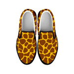 Yellow Brown Giraffe Pattern Print Black Slip On Sneakers