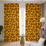 Yellow Brown Giraffe Pattern Print Blackout Pencil Pleat Curtains