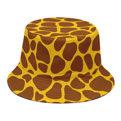 Yellow Brown Giraffe Pattern Print Bucket Hat