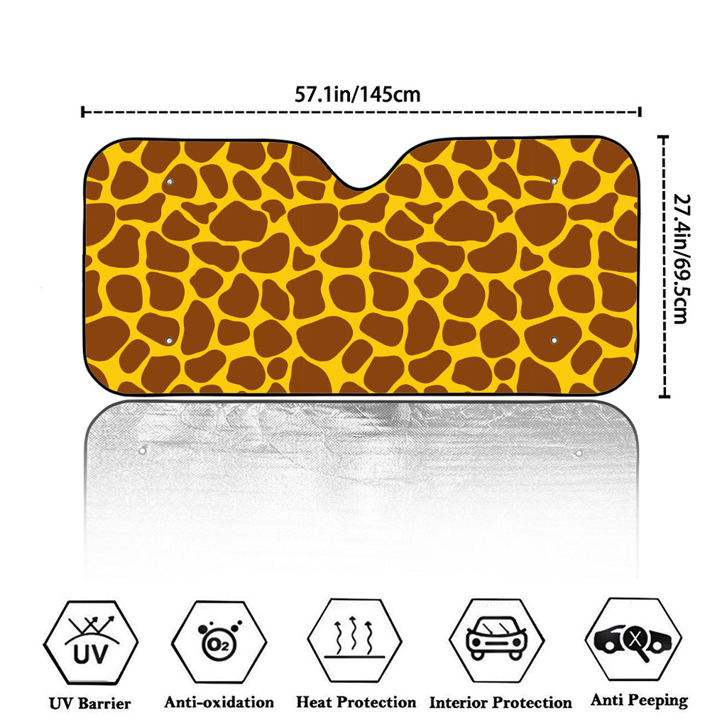 Yellow Brown Giraffe Pattern Print Car Windshield Sun Shade