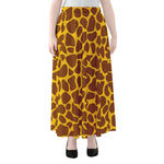 Yellow Brown Giraffe Pattern Print Chiffon Maxi Skirt