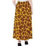 Yellow Brown Giraffe Pattern Print Chiffon Maxi Skirt