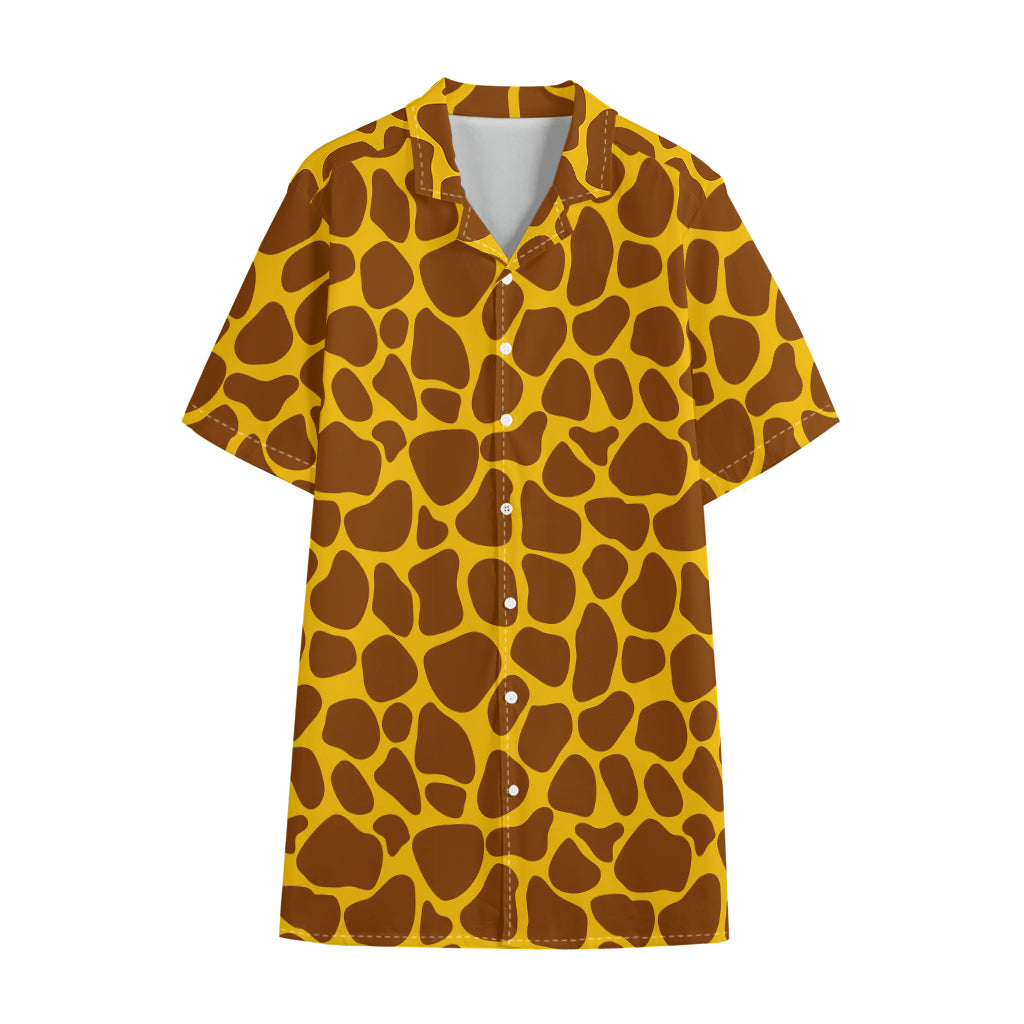 Yellow Brown Giraffe Pattern Print Cotton Hawaiian Shirt