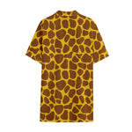 Yellow Brown Giraffe Pattern Print Cotton Hawaiian Shirt