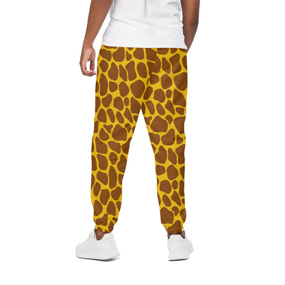 Yellow Brown Giraffe Pattern Print Cotton Pants
