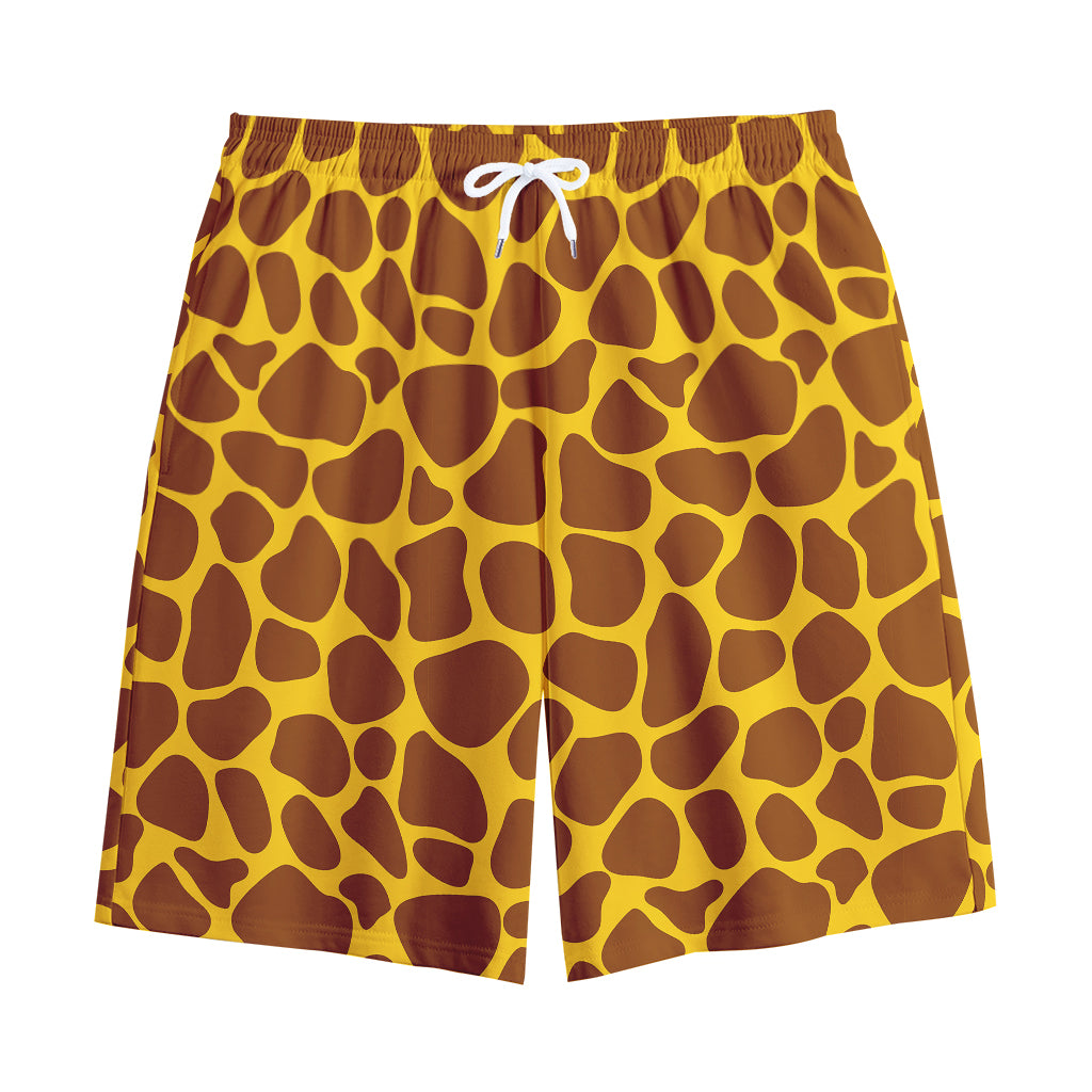Yellow Brown Giraffe Pattern Print Cotton Shorts